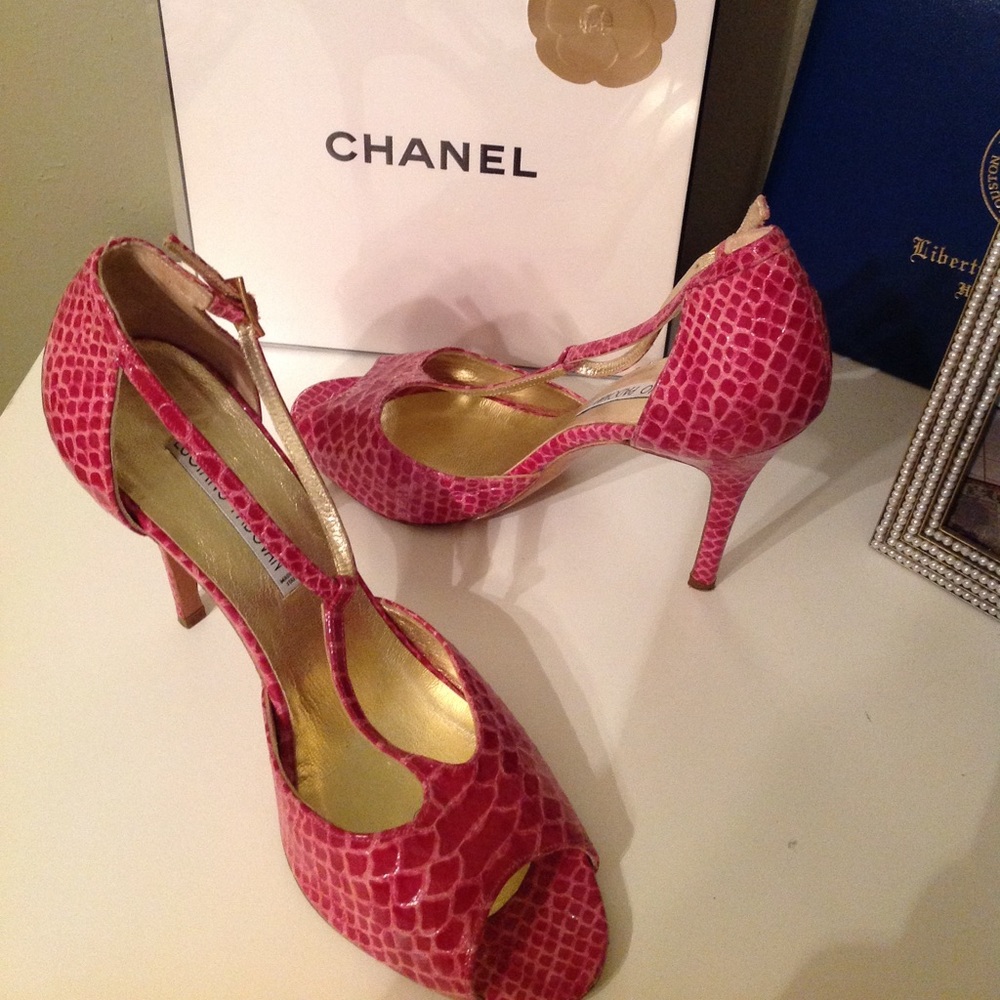 Elegant LUCIANO PADOVAN snakeskin Pink Heels 40